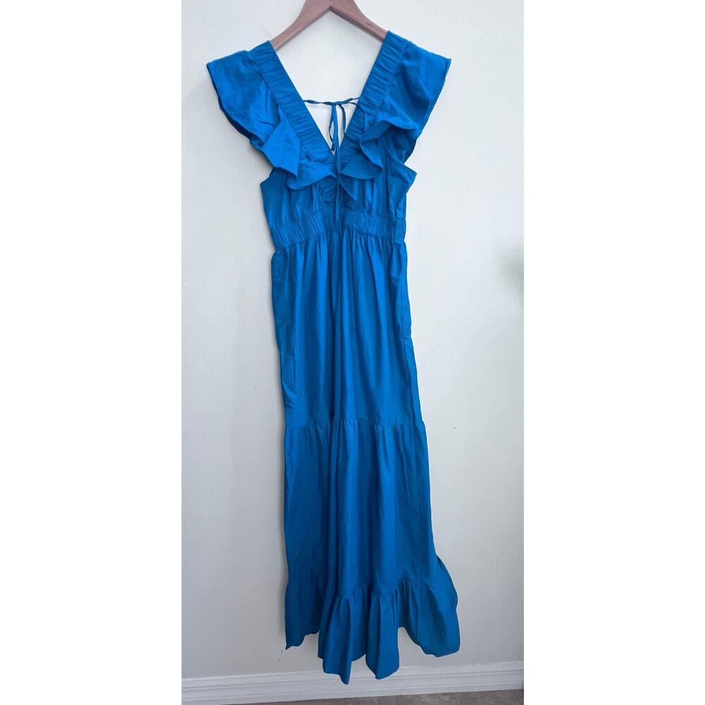 Japna Teal Blue Ruffles Cotton Tiered Maxi‎ Dress Women's Size Small